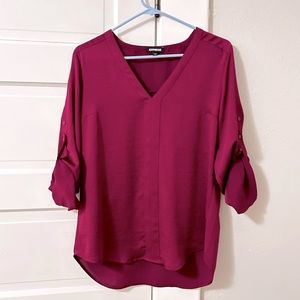EUC Berry Tone Express Collarless V Neck Blouse